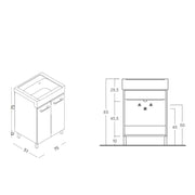 Mobile lavatoio 2 ante in materiale melaminico con lavabo in ceramica e piedini abs cromati. Variante Olmo Montano Misure cm 75x51 by CeramicStore | Lo specialista del tuo bagno
