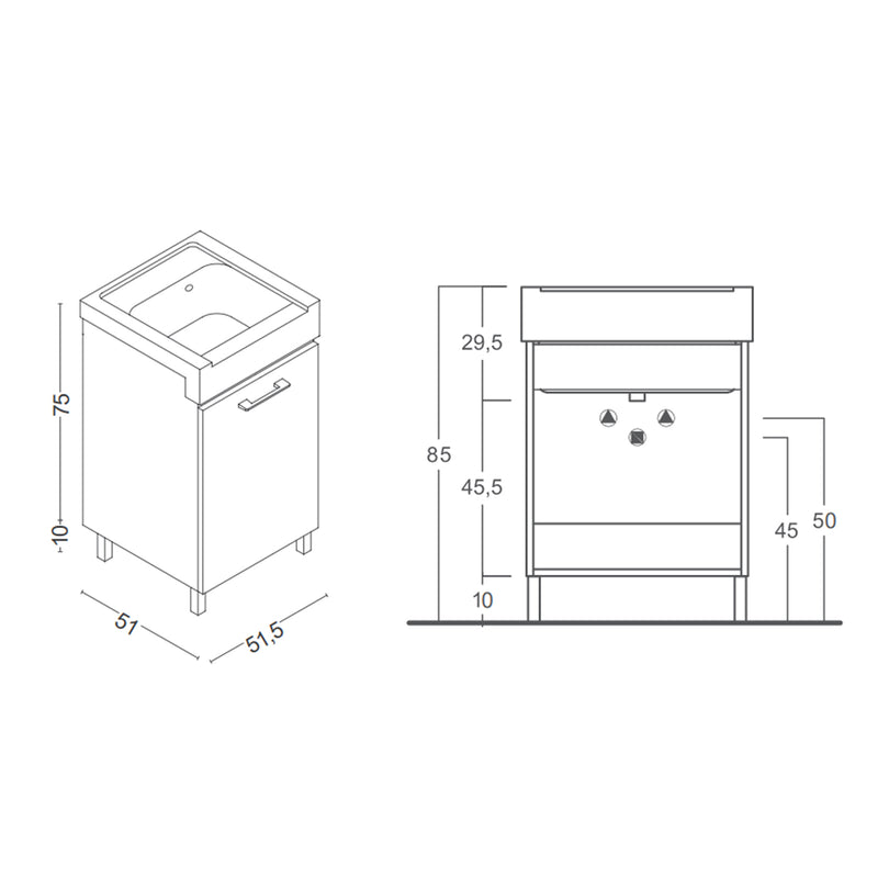 Mobile lavatoio 1 anta in materiale melaminico con lavabo in ceramica e piedini abs cromati. Variante Bianco Classico Misure cm 51x51,5 by CeramicStore | Lo specialista del tuo bagno
