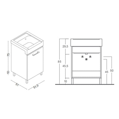 Mobile lavatoio 1 anta in materiale melaminico con lavabo in ceramica e piedini abs cromati. Variante Olmo Montano Misure cm 51x51,5 by CeramicStore | Lo specialista del tuo bagno