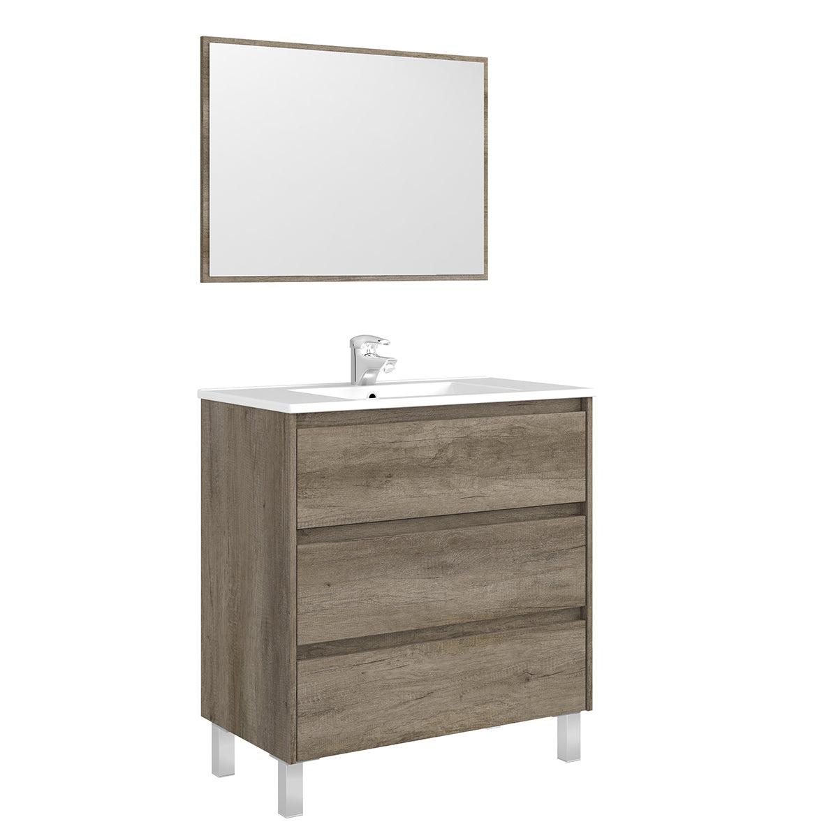 Mobile bagno Shibumi in melaminico 3 cassetti con lavabo e specchio by CeramicStore | Lo specialista del tuo bagno
