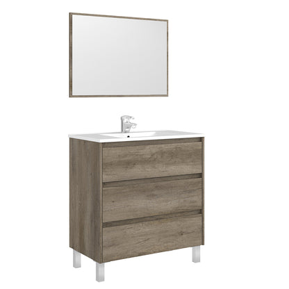 Mobile bagno Shibumi in melaminico 3 cassetti con lavabo e specchio by CeramicStore | Lo specialista del tuo bagno