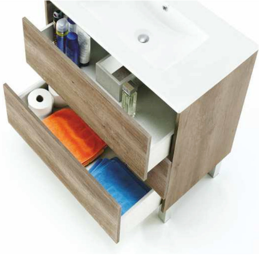 Mobile bagno Shibumi in melaminico 3 cassetti con lavabo e specchio by CeramicStore | Lo specialista del tuo bagno