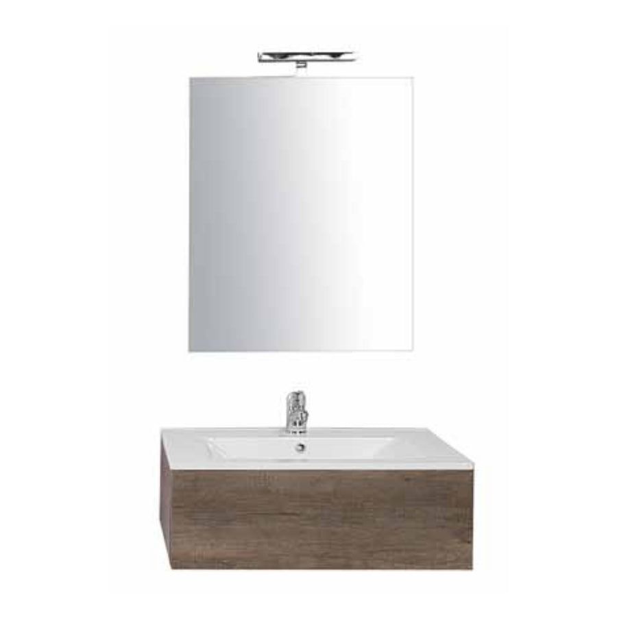 Mobile bagno sospeso in nobilitato Only con 1 cassetto top in ceramica e specchio. Colore Olmo naturale by CeramicStore | Lo specialista del tuo bagno