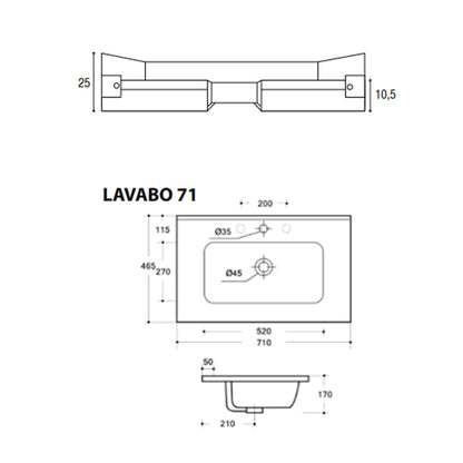 Mobile bagno sospeso in nobilitato Only con 1 cassetto top in ceramica e specchio. Colore Olmo naturale by CeramicStore | Lo specialista del tuo bagno
