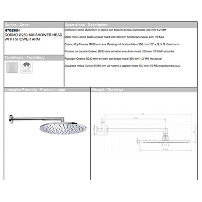 Soffione doccia diam. cm 28 in ottone Bossini Cosmo a un getto con kit duplex doccia Zen flessibile Cromolux by CeramicStore | Lo specialista del tuo bagno