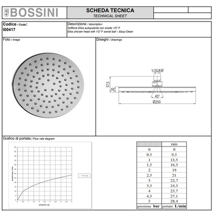 Soffione doccia in ABS diam. Cm 20 Bossini Elios a un getto con kit duplex doccia Zen con flessibile in ottone doppia aggraffatura by CeramicStore | Lo specialista del tuo bagno