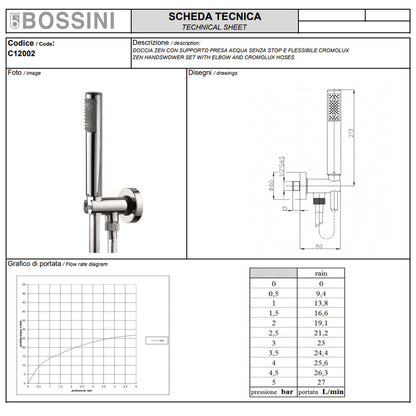 Soffione doccia in ottone diam. cm 25 Bossini Oki a un getto con kit duplex doccia Zen con flessibile Cromolux by CeramicStore | Lo specialista del tuo bagno