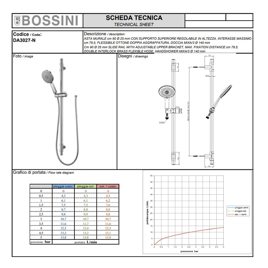 Bossini set doccia saliscendi con asta murale, doccia e flessibile by CeramicStore | Lo specialista del tuo bagno