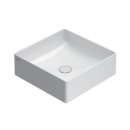 Lavabo quadrato cm 42x42x16h. Installazione da appoggio. In ceramica bianca 