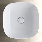 Lavabo quadrato con angoli tondi cm 42x42x16h. Installazione da appoggio. In ceramica bianca 