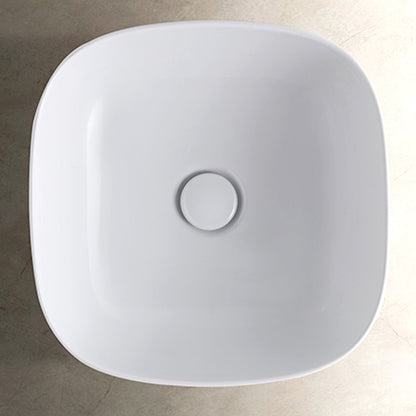 Lavabo quadrato con angoli tondi cm 42x42x16h. Installazione da appoggio. In ceramica bianca 