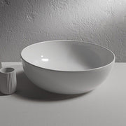 Lavabo tondo diametro 30 cm altezza cm 16. Installazione da appoggio. In ceramica bianca 