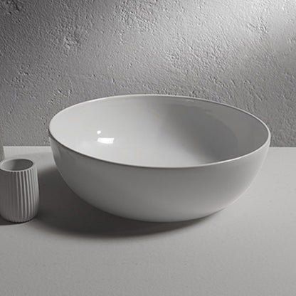 Lavabo tondo diametro 30 cm altezza cm 16. Installazione da appoggio. In ceramica bianca 