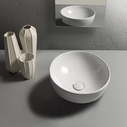 Lavabo tondo diametro 30 cm altezza cm 16. Installazione da appoggio. In ceramica bianca 