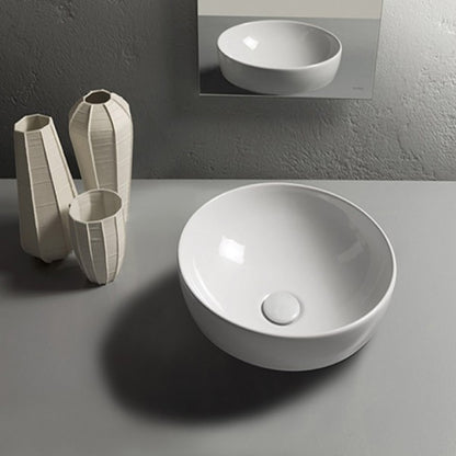 Lavabo tondo diametro 30 cm altezza cm 16. Installazione da appoggio. In ceramica bianca 
