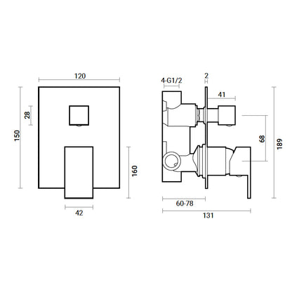 Miscelatore doccia incasso Square Carbon con deviatore 2 vie ottone nero opaco by CeramicStore | Lo specialista del tuo bagno