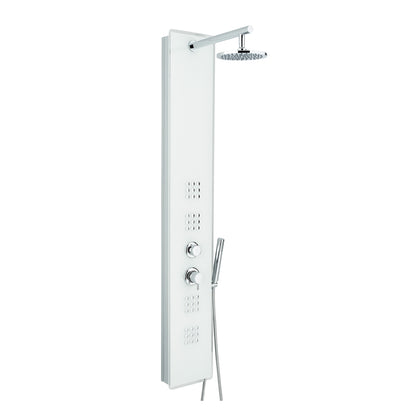 Parete doccia idroterapica multifunzione modello Crystal in vetro temperato e Pvc. Con soffione doccia, doccetta e getto orizzontale. Colore Bianco by CeramicStore | Lo specialista del tuo bagno