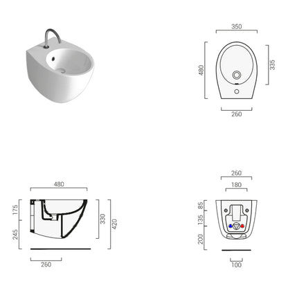 Sanitari sospesi moderni Domus Falerii Mascalzone profondità cm 35x48 BIANCO OPACO