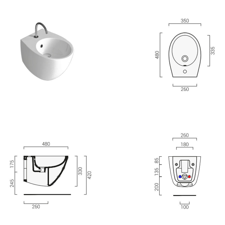 Sanitari sospesi moderni Domus Falerii Mascalzone profondità cm 35x48 BIANCO OPACO