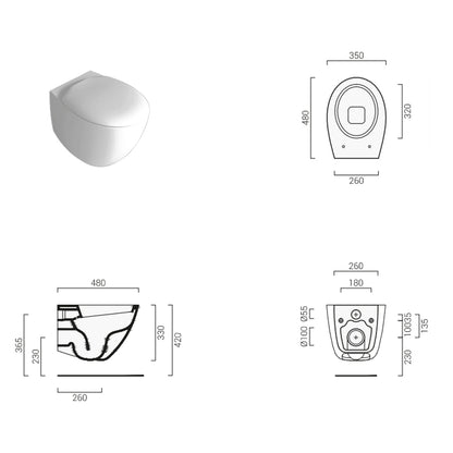 Sanitari sospesi moderni Domus Falerii Mascalzone profondità cm 35x48 BIANCO OPACO