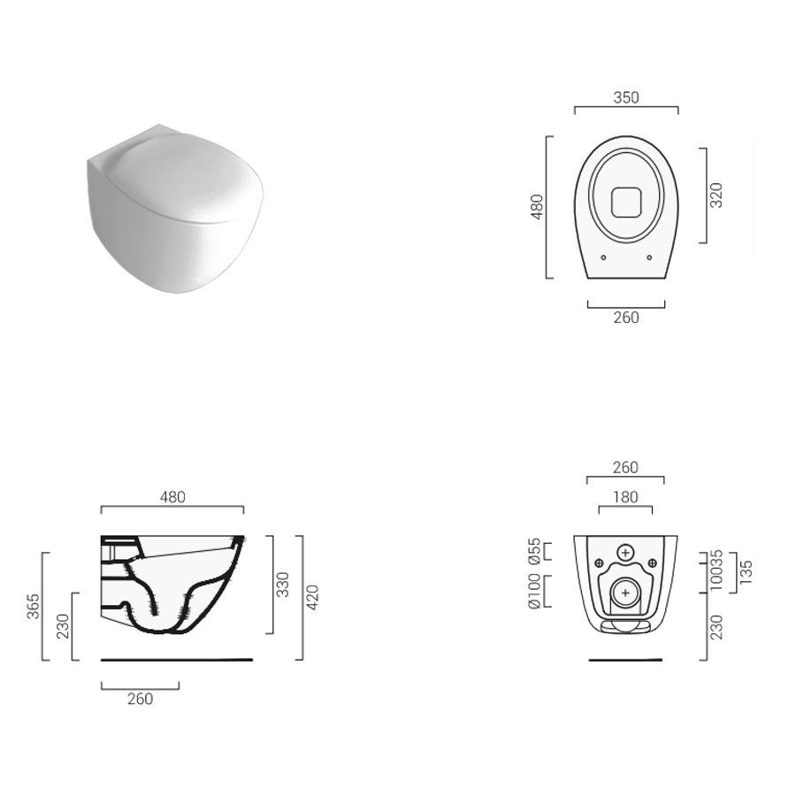 Sanitari sospesi moderni Domus Falerii Mascalzone profondità cm 35x48 BIANCO OPACO