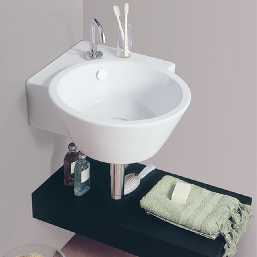 Lavabo angolare Althea Modello Corner di forma tonda con piano di appoggio by CeramicStore | Lo specialista del tuo bagno