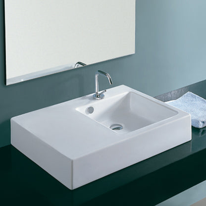 Lavabo da appoggio Althea Modello Nako con piano di appoggio laterale. In ceramica bianca