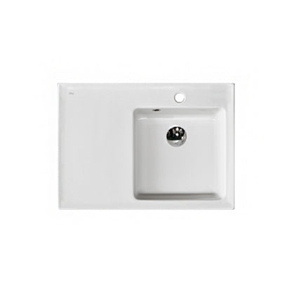 Lavabo da appoggio Althea Modello Nako con piano di appoggio laterale. In ceramica bianca