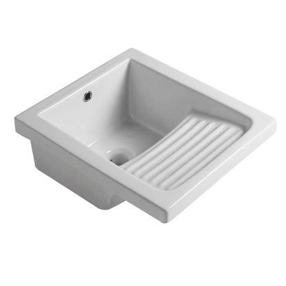 Lavatoio in ceramica bianca con foro troppo pieno. Con strizzatoio integrato Misure cm45,5x51,5x26h by CeramicStore | Lo specialista del tuo bagno