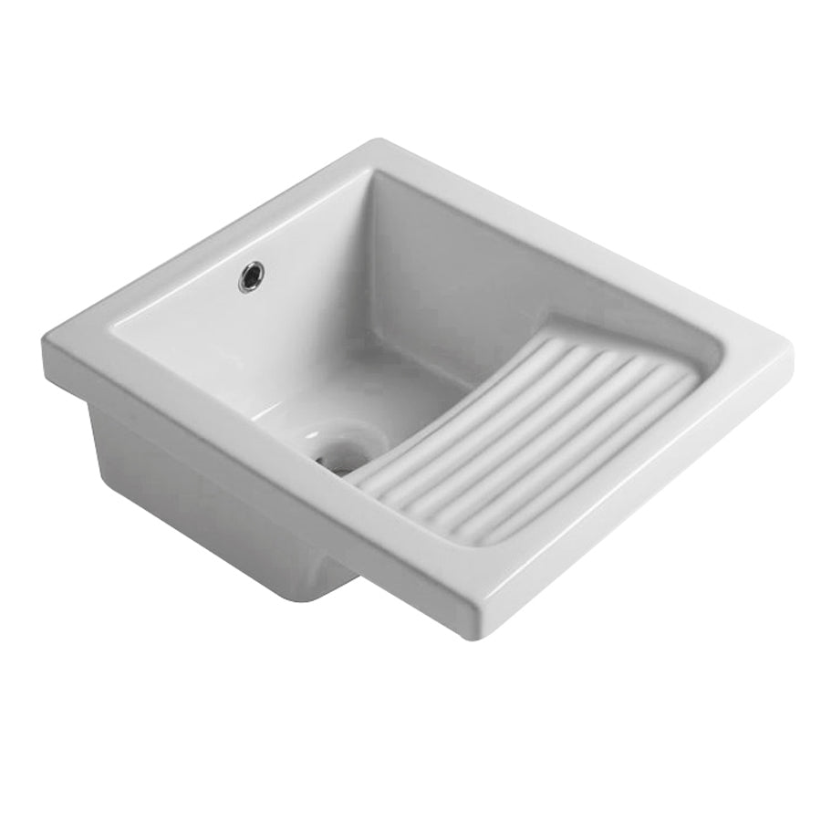Lavatoio in ceramica bianca con foro troppo pieno. Con strizzatoio integrato Misure cm45,5x51,5x26h by CeramicStore | Lo specialista del tuo bagno