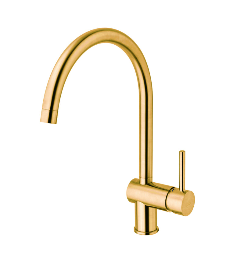 Mezclador para fregadero monoboca en latón acabado Honey Gold efecto cepillado Paffoni Light Edición Exclusiva.