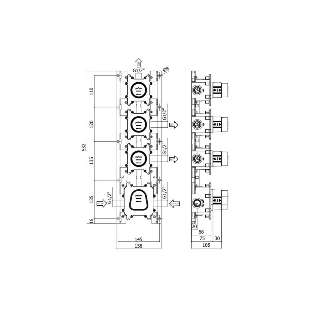 Corpo incasso per miscelatori vasca serie Modular Box modello MDBOX019 Paffoni by CeramicStore | Lo specialista del tuo bagno