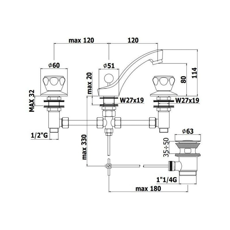 Batteria lavabo 3 Fori serie Danubio modello DA056CR Cromo Paffoni by CeramicStore | Lo specialista del tuo bagno