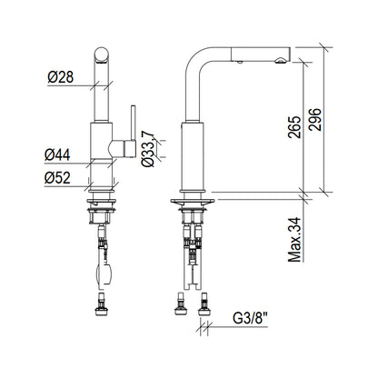 Miscelatore cucina in acciaio Inox 316L Satinato con doccetta estraibile modello Kitchen di Tubico
