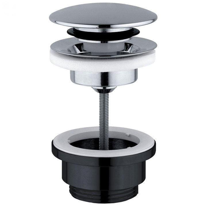 Piletta click clack per lavabo e bidet universale, sia con troppo pieno che senza in con copertura in acciaio inox 1"1/4 by CeramicStore | Lo specialista del tuo bagno