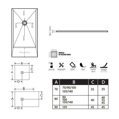 VERSIONE OUTLET - Piatto Doccia filopavimento 70x120 cemento in resina effetto pietra Emoji riducibile