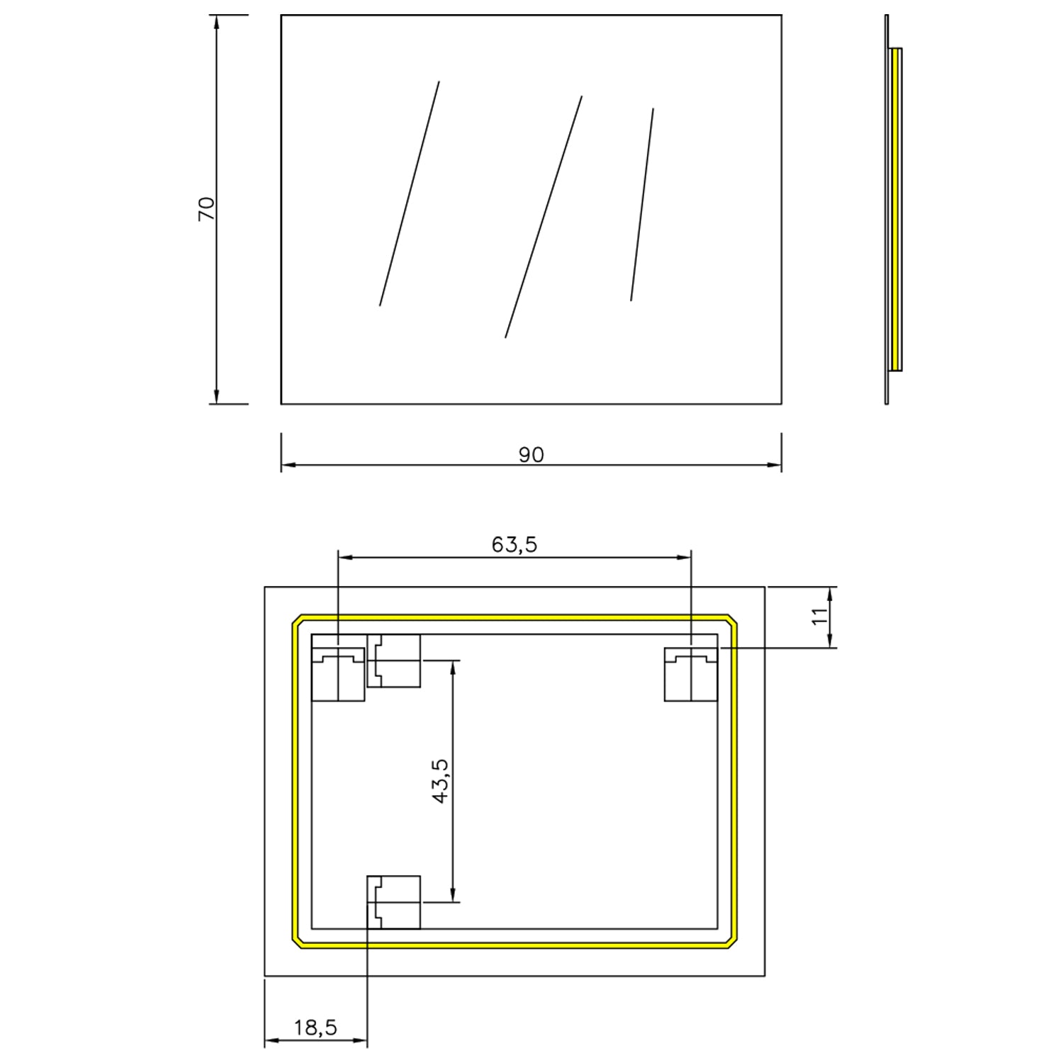 Specchio da bagno 90x70 cm modello Perimetrale Ambiente con led Koh-I-Noor by CeramicStore | Lo specialista del tuo bagno
