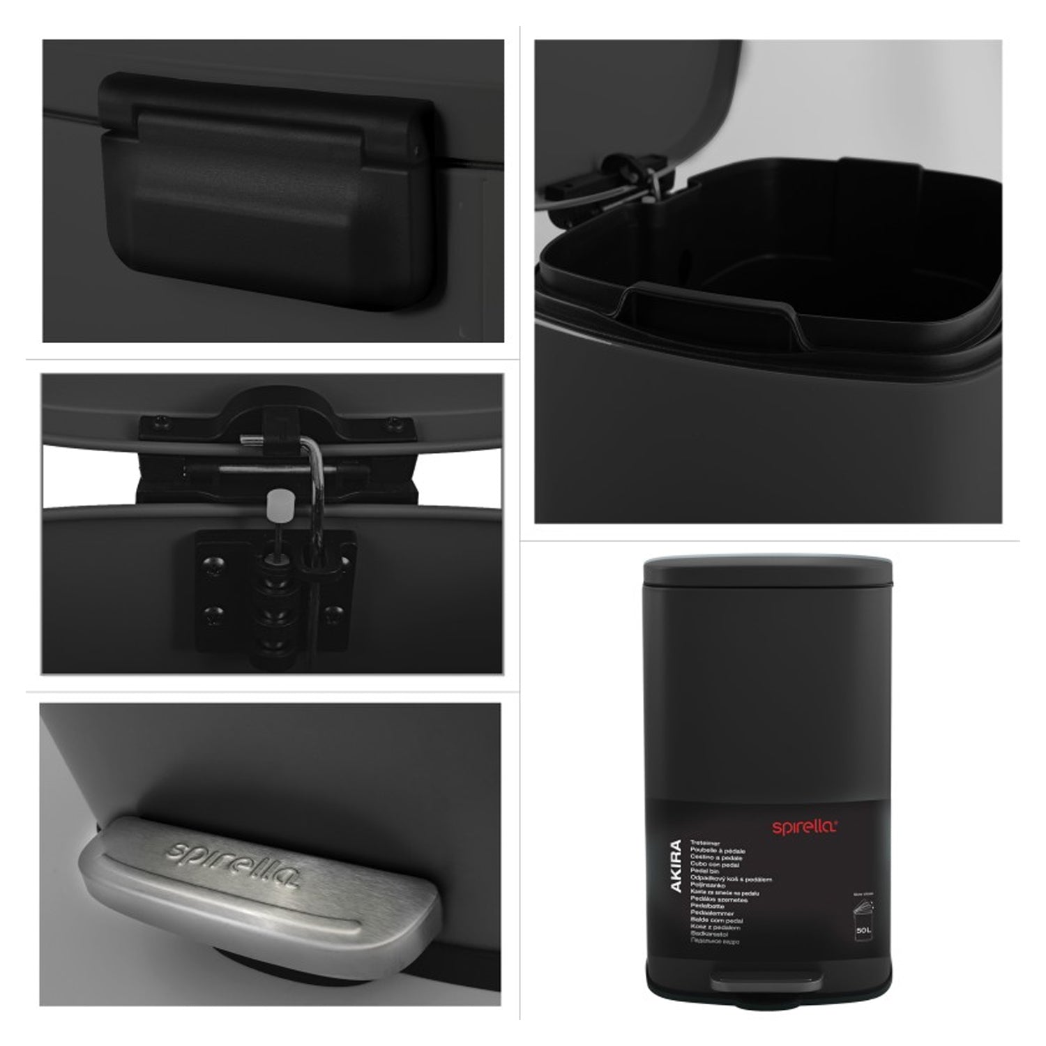 Pattumiera da cucina a pedale capacità  50L modello Akira - Nero Matt