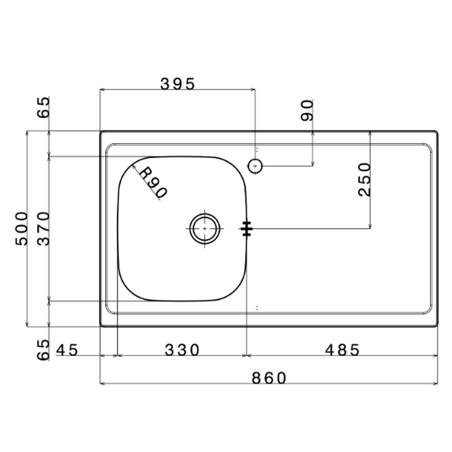 Lavello da cucina in acciaio inox con 1 vasca e sgocciolatoio a destra 86x50 cm by CeramicStore | Lo specialista del tuo bagno