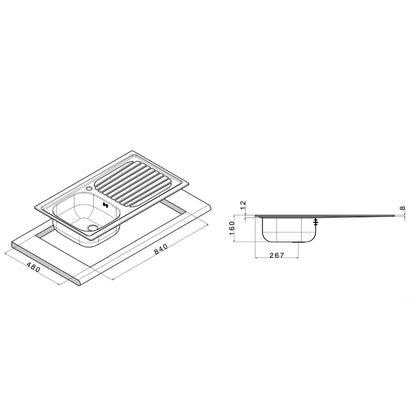 Lavello da cucina in acciaio inox con 1 vasca e sgocciolatoio a destra 86x50 cm by CeramicStore | Lo specialista del tuo bagno
