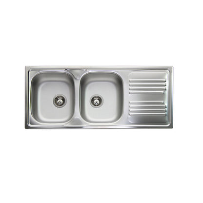 Lavello da cucina in acciaio inox con 2 vasche e sgocciolatoio a destra 116x50 cm by CeramicStore | Lo specialista del tuo bagno