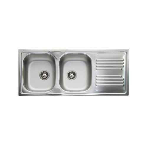 Lavello da cucina in acciaio inox con 2 vasche e sgocciolatoio a destra 116x50 cm by CeramicStore | Lo specialista del tuo bagno