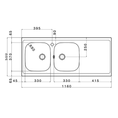 Lavello da cucina in acciaio inox con 2 vasche e sgocciolatoio a destra 116x50 cm by CeramicStore | Lo specialista del tuo bagno
