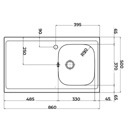 Lavello da cucina in acciaio inox con 1 vasca e sgocciolatoio a sinistra 86x50 cm by CeramicStore | Lo specialista del tuo bagno