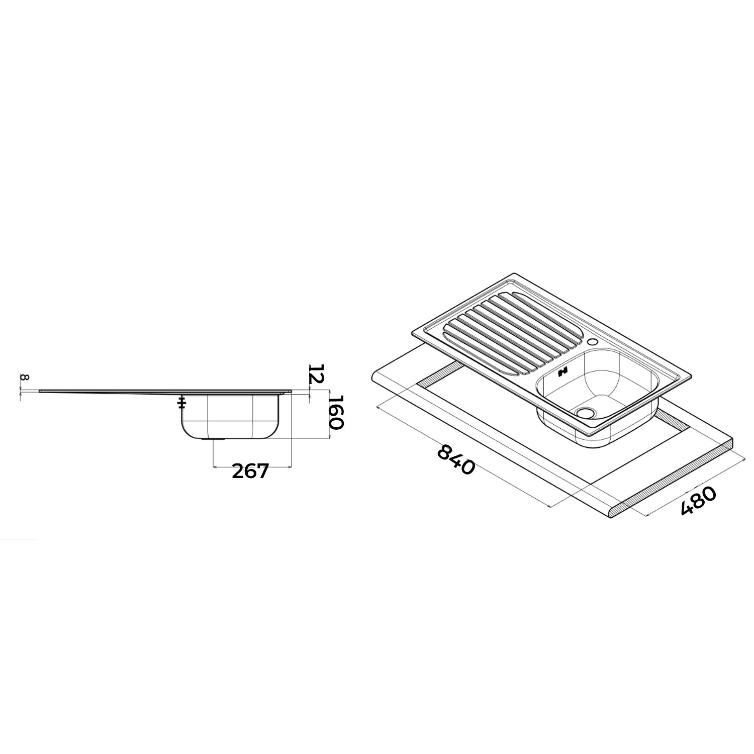 Lavello da cucina in acciaio inox con 1 vasca e sgocciolatoio a sinistra 86x50 cm by CeramicStore | Lo specialista del tuo bagno