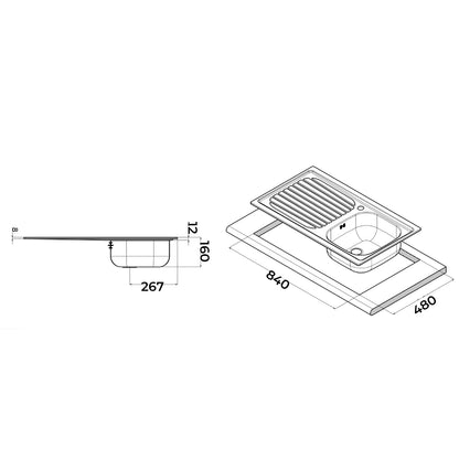 Lavello da cucina in acciaio inox con 1 vasca e sgocciolatoio a sinistra 86x50 cm by CeramicStore | Lo specialista del tuo bagno
