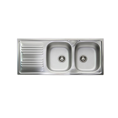Lavello da cucina in acciaio inox con 2 vasche e sgocciolatoio a sinistra 116x50 cm by CeramicStore | Lo specialista del tuo bagno