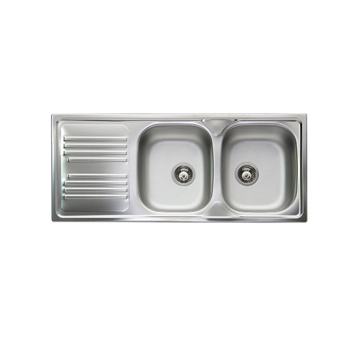 Lavello da cucina in acciaio inox con 2 vasche e sgocciolatoio a sinistra 116x50 cm by CeramicStore | Lo specialista del tuo bagno