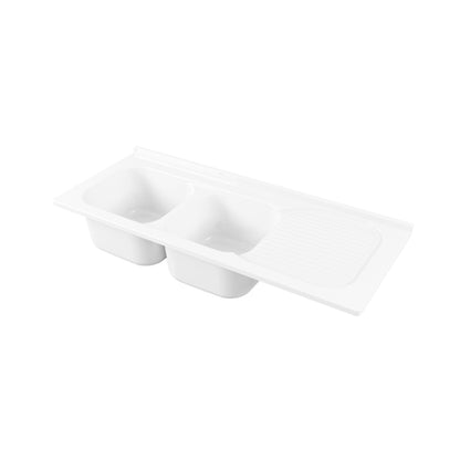 Lavello da cucina in ceramica a 2 vasche e sgocciolatoio a destra 122x50 cm
