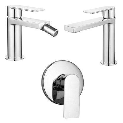 Composizione di miscelatori per lavabo, bidet e doccia a una via tondo Ottomix in ottone cromato by CeramicStore | Lo specialista del tuo bagno